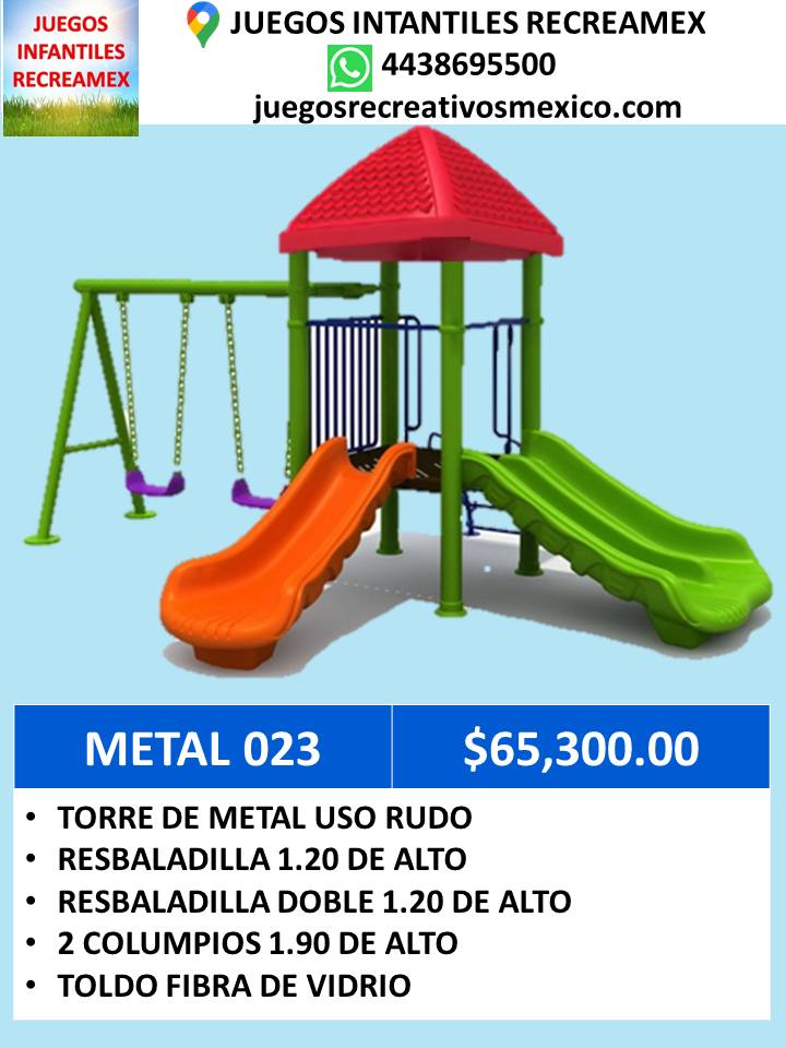 modulo de metal con resbaladilla, columpios